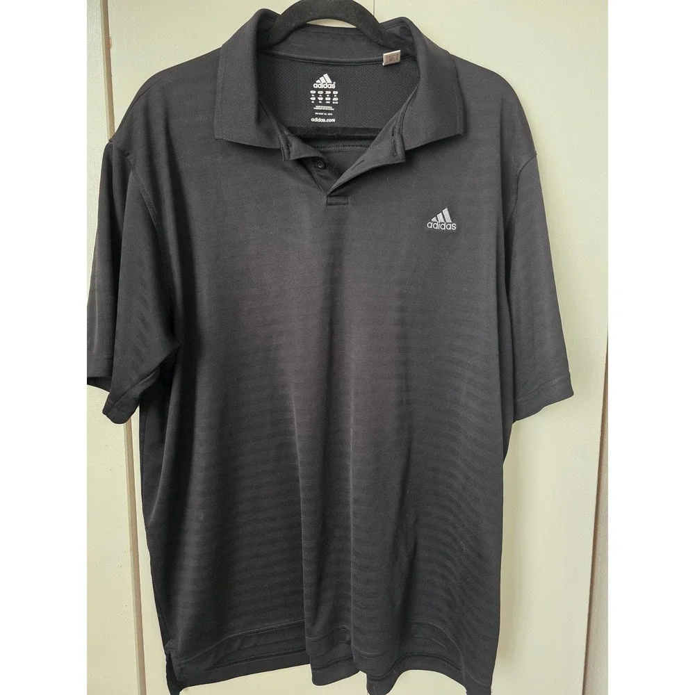 Adidas Active 360 Mens Black Striped Short Sleeve Polo Shirt‎ XL Golf active dad